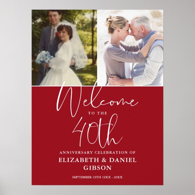 40th Wedding Anniversary 2 Photo Welcome Sign (Front)