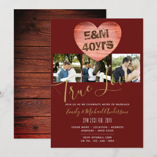 40th Wedding Anniversary - ADD PHOTOS x 3 Rustic Invitation