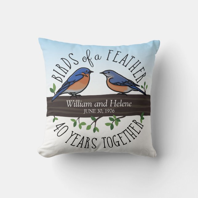 40th Wedding Anniversary, Bluebirds of a Feather Throw Pillow (Front)
