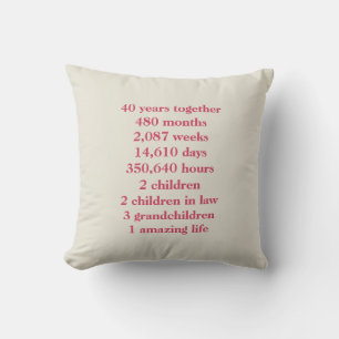 40th Wedding Anniversary Celebration Throw Pillow