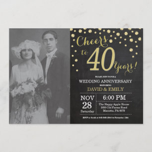 40th Wedding Anniversary Chalkboard Black and Gold Invitation