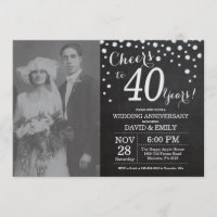 40th Wedding Anniversary Chalkboard Black Silver