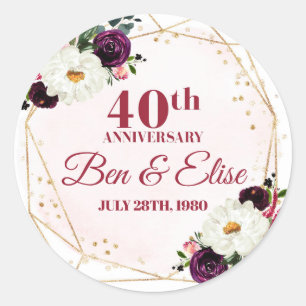 40th Wedding Anniversary Custom Ruby Anniversary  Classic Round Sticker