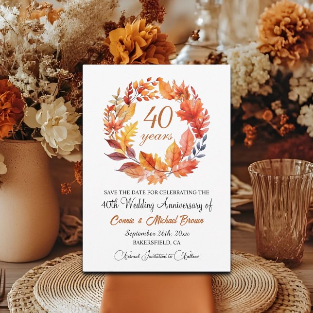 40th Wedding Anniversary Elegant Fall Floral Save The Date (Creator Uploaded)