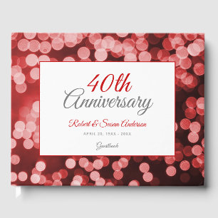 40th Wedding Anniversary   Elegant Red Bokeh Guest Book