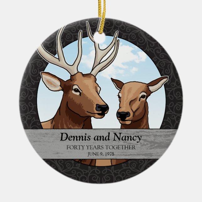40th Wedding Anniversary, Elk Personalized Ceramic Ornament (Front)