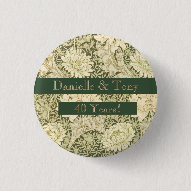 40th Wedding Anniversary Floral  1 Inch Round Button (Front)