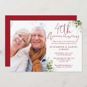 40th Wedding Anniversary Floral Greenery Photo Invitation