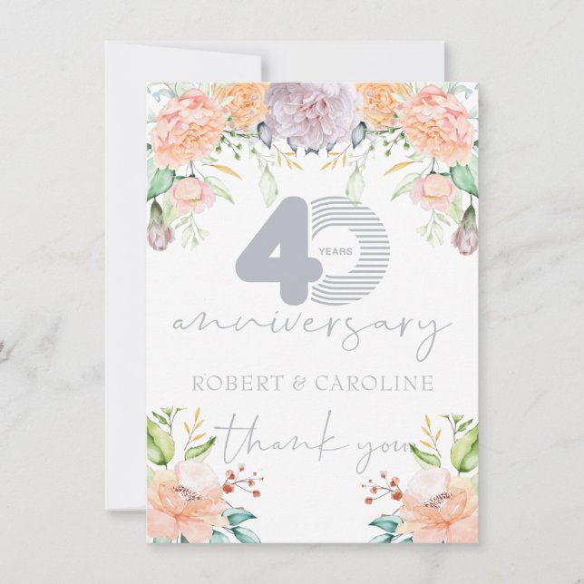 40th Wedding Anniversary Floral Thank you Card (Front)