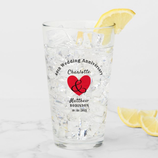 40th Wedding Anniversary Gift Personalized Glass (Back Ice)