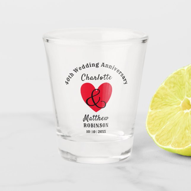 40th Wedding Anniversary Gift Personalized Shot Glass (Front)