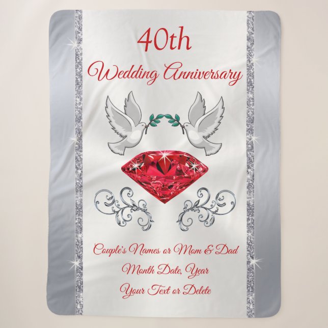 40th Wedding Anniversary Gifts for Parents Sherpa Blanket (Front)