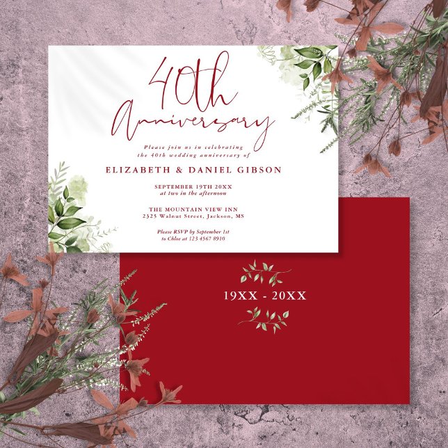 40th Wedding Anniversary Greenery Floral Invitation (40th Wedding Anniversary Greenery Floral Invitation)
