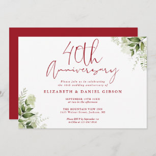 40th Wedding Anniversary Greenery Floral Invitation