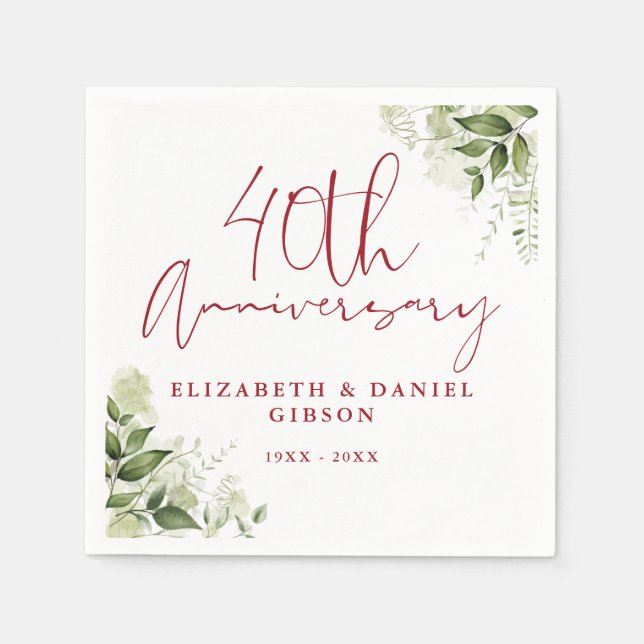 40th Wedding Anniversary Greenery Floral Napkin (Front)