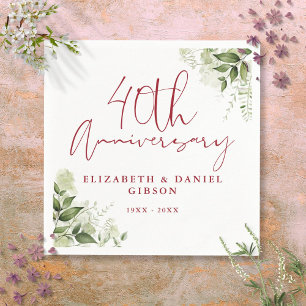 40th Wedding Anniversary Greenery Floral Napkin