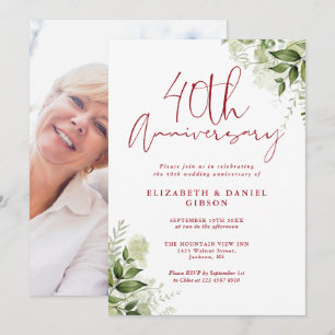40th Wedding Anniversary Greenery Floral Photo Invitation
