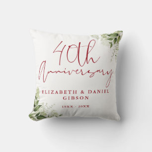 40th Wedding Anniversary Greenery Floral Throw Pillow