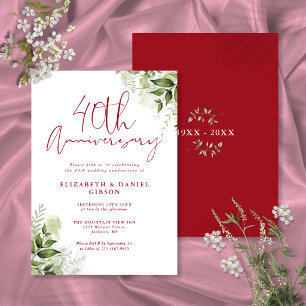 40th Wedding Anniversary Greenery Ruby Script Invitation