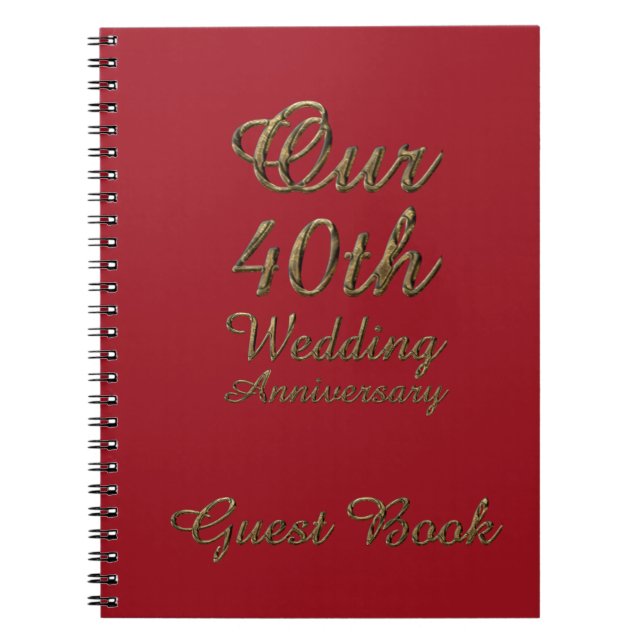 40th Wedding Anniversary Guest Book Gold Ruby (Front)