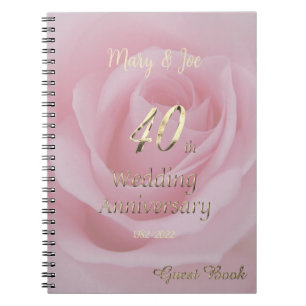 40th Wedding Anniversary Guest Book Pink Rose