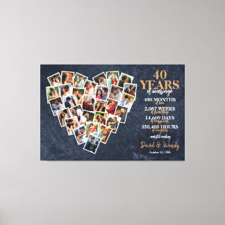 40th Wedding Anniversary Heart Photo Collage Canvas Print