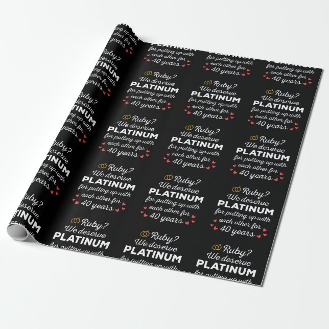 40th Wedding Anniversary I - Ruby Funny Couple Wrapping Paper (Unrolled)