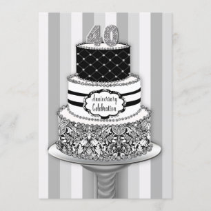 40th Wedding Anniversary Invitation, 3-Tier Cake Invitation