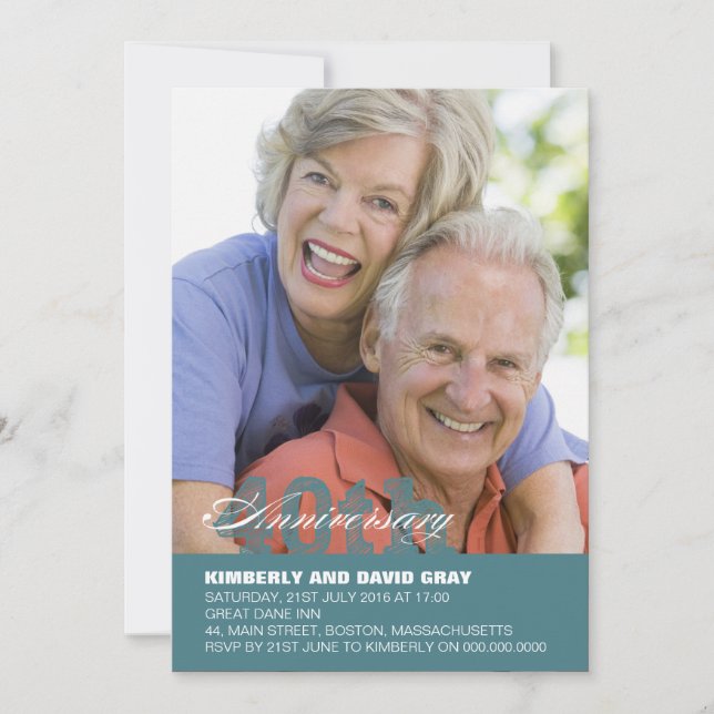 40th Wedding Anniversary Invitation in Blue (Front)