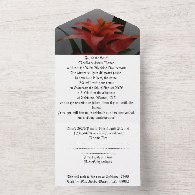 40th wedding anniversary invitation  ruby (Inside)