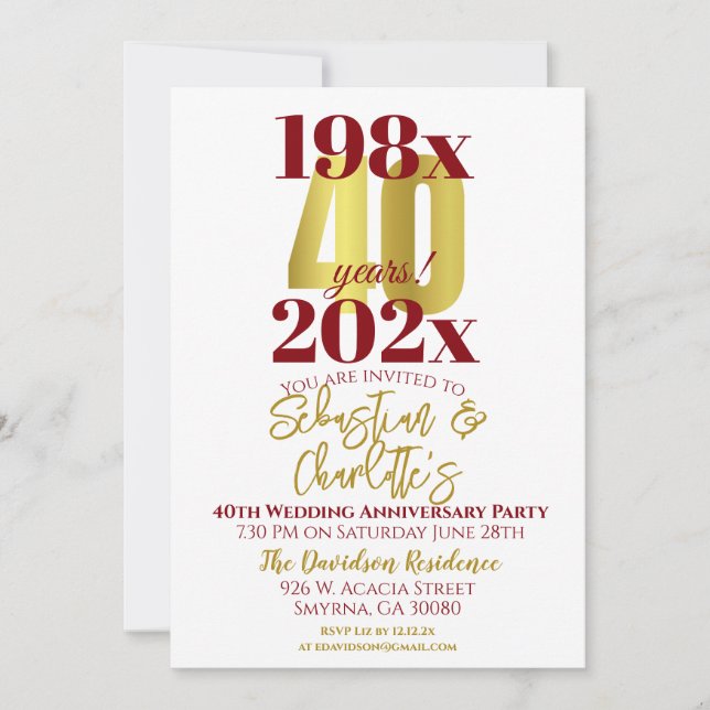 40th Wedding Anniversary Modern Invitation (Front)