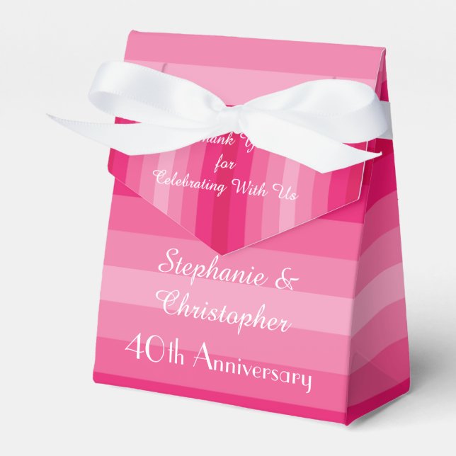 40th Wedding Anniversary Party Favour, Pink Stripe Favor Box (Front Side)