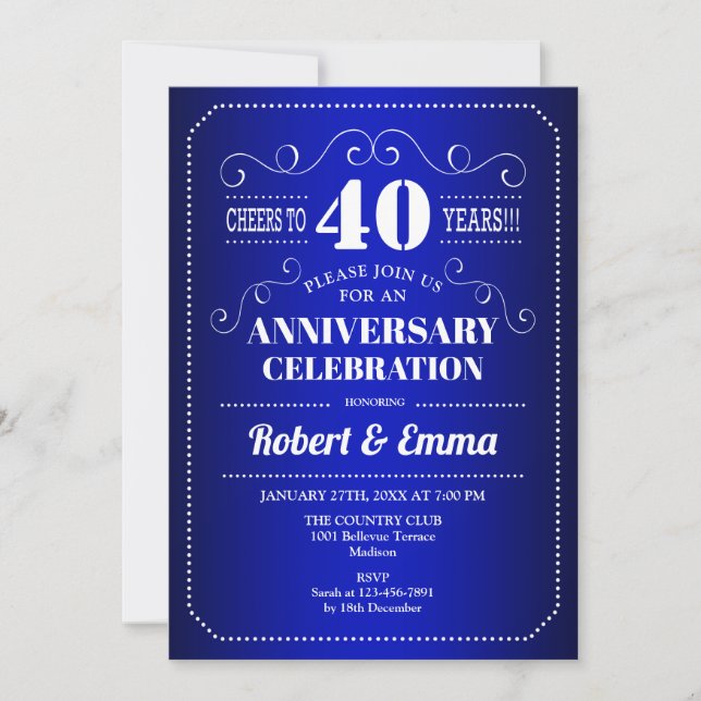 40th Wedding Anniversary Party - Sapphire Blue Invitation (Front)