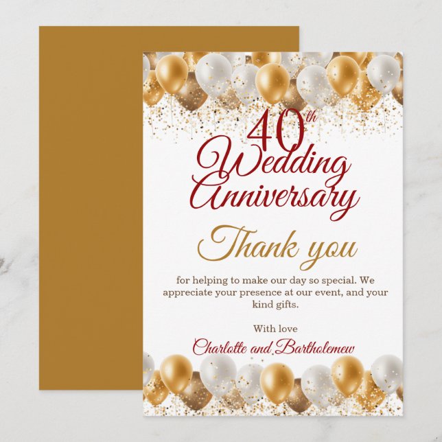 40th Wedding Anniversary Party Thank You Card (Front/Back)