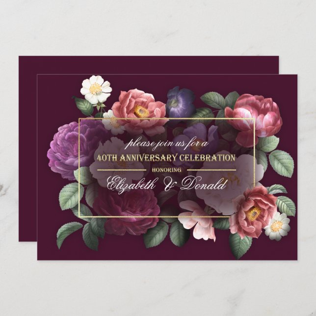 40th Wedding Anniversary Party Vintage Floral Invitation (Front/Back)