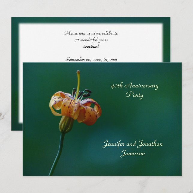 40th Wedding Anniversary Party Yellow Lily Floral Invitation (Front/Back)