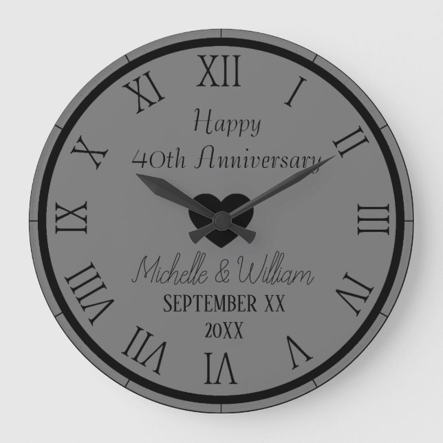  40th Wedding Anniversary Personalized Large Clock (Front)