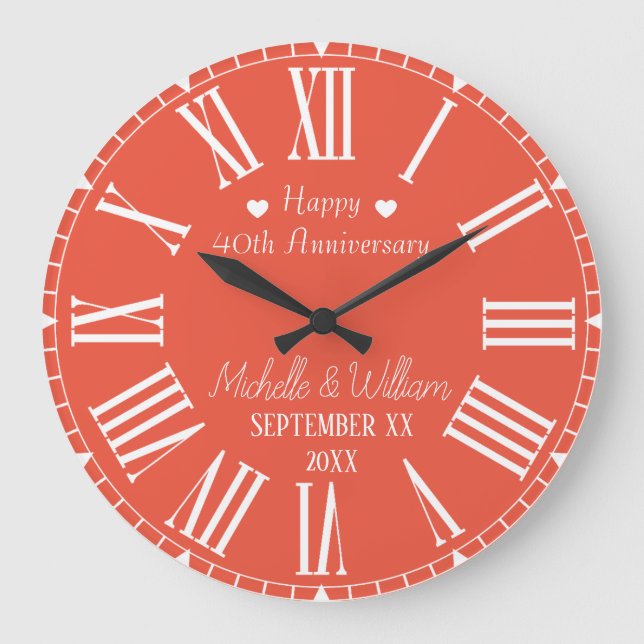  40th Wedding Anniversary Personalized Large Clock (Front)