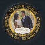 40th Wedding Anniversary Photo Black | Gold Tone Paper Plate<br><div class="desc">The Fortieth Wedding Anniversary is a milestone in any relationship that deserves to be celebrated in style, and you can do that with this black and gold tone photo design featuring the words "40th Wedding Anniversary" in the round and space in centre for you to personalize with your photo, names...</div>