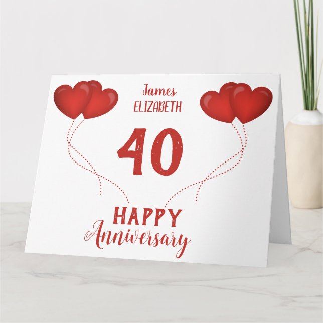 40th wedding anniversary red heart balloons thank you card (Front)