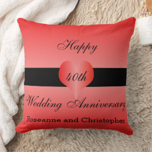 40th Wedding Anniversary Red Heart Throw Pillow