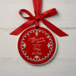 40th Wedding Anniversary Red Photo Keepsake Ornament<br><div class="desc">Give Mom and Dad a keepsake to serve as a daily reminder of this important marital milestone. This 40th wedding anniversary red damask and faux diamonds design is uniquely suited for this occasion. Just add details and names and photo on back to create a keepsake that they can cherish in...</div>