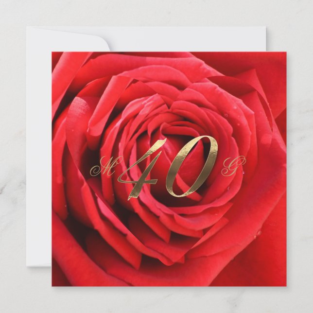 40th Wedding Anniversary Red Roses Heart Elegant Invitation (Front)