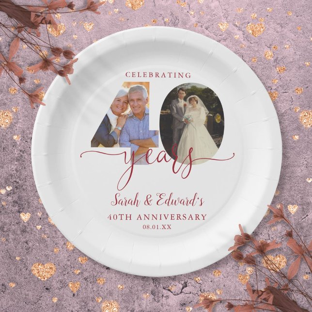 40th Wedding Anniversary Ruby 2 Photo Paper Plate (40th Wedding Anniversary Ruby 2 Photo Paper Plates)