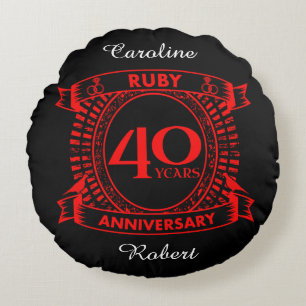 40th wedding anniversary ruby crest round pillow