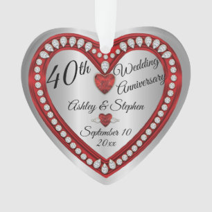 40th Wedding Anniversary Ruby Diamonds Keepsake Or Ornament
