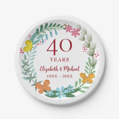40th Wedding Anniversary Ruby Floral Butterfly