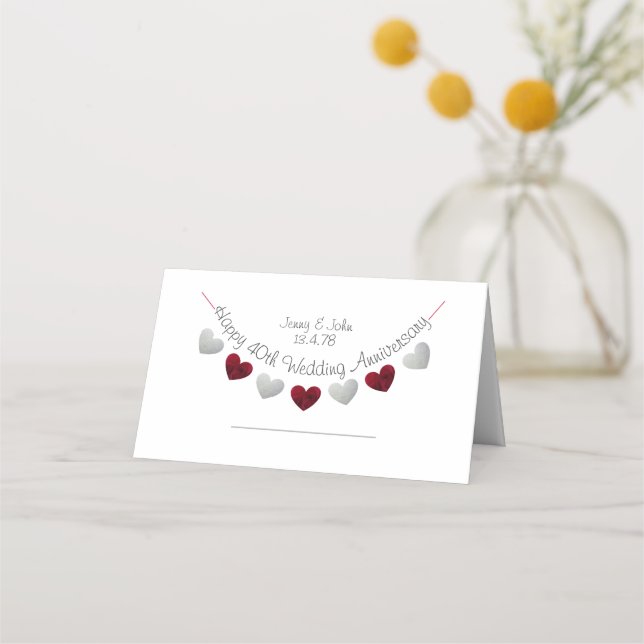 40th Wedding Anniversary Ruby heart placecards (Front)
