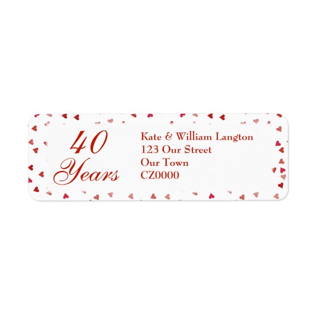 40th Wedding Anniversary Ruby Hearts Confetti (Front)