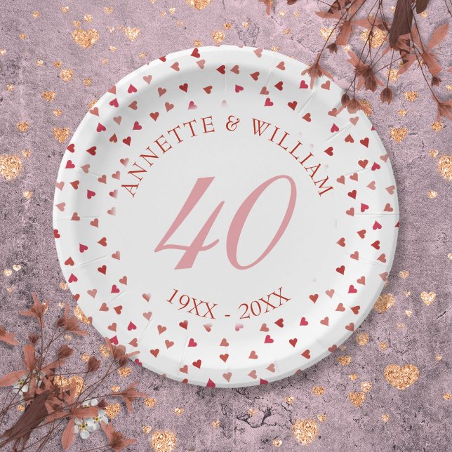 40th Wedding Anniversary Ruby Hearts Confetti Paper Plate (40th Wedding Anniversary Ruby Hearts Confetti Paper Plates)